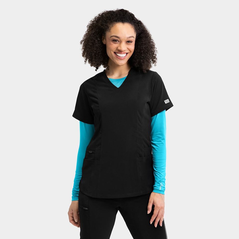 Women's Double Pocket V-Neck Top